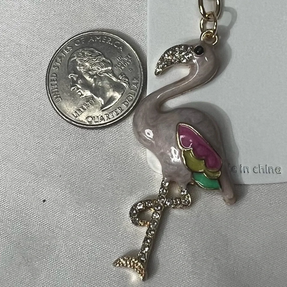 Mint Flamingo Keychain with Pink and Gold Accents